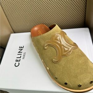 Celine Olive Suede Slip-On Loafers
